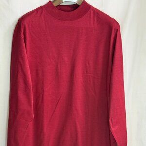 Carnoustie Men's Mock Neck 100% Cotton Long Sleeve Shirt - Red Berry - XL